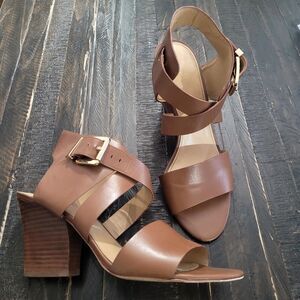 Michael Kors Luggage Tan Leather Wedge Sandals Women's Size 11